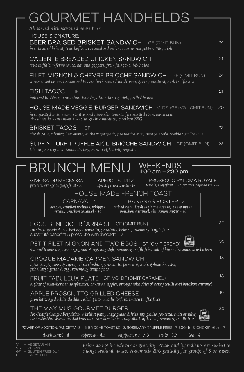 Gourmet Handhelds and Brunch Menu